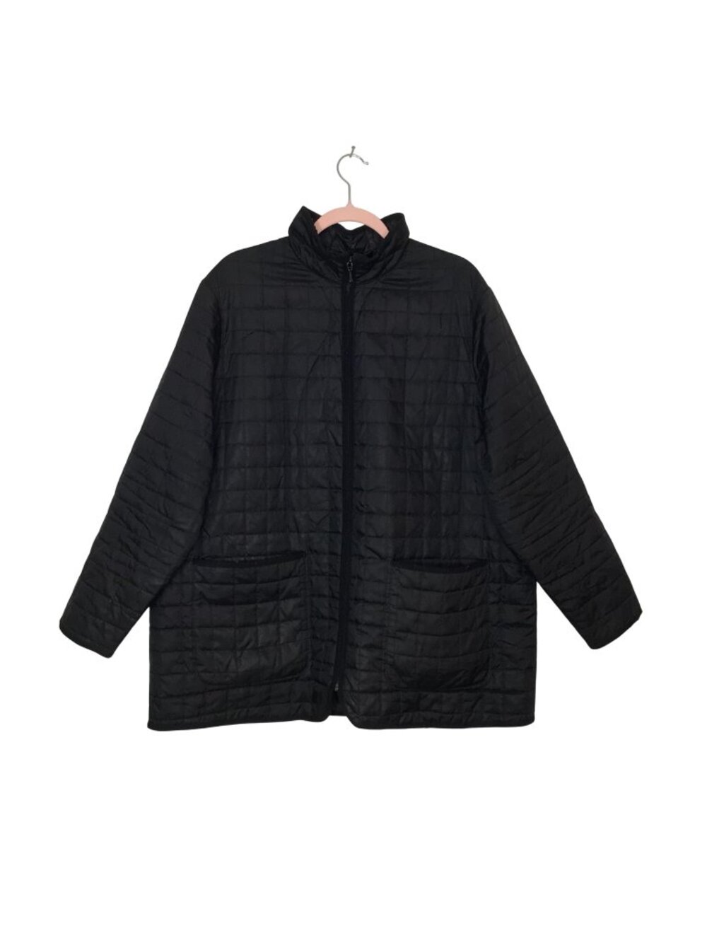 Lands End Womens Black Quilted Jacket 1X Plus Size Lightweight Primaloft Insulat